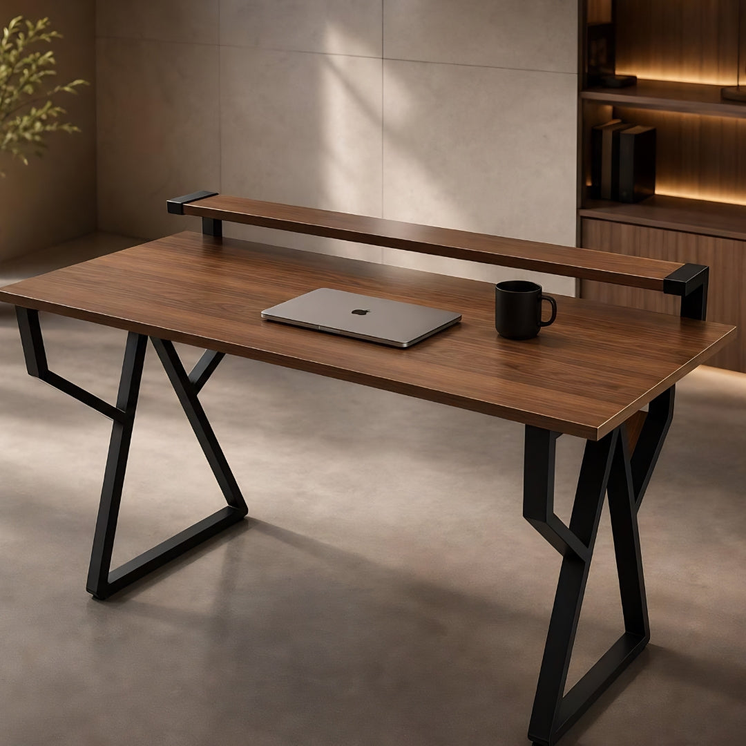 Bureau moderne Noyer au design géométrique unique – en bois MDF solide