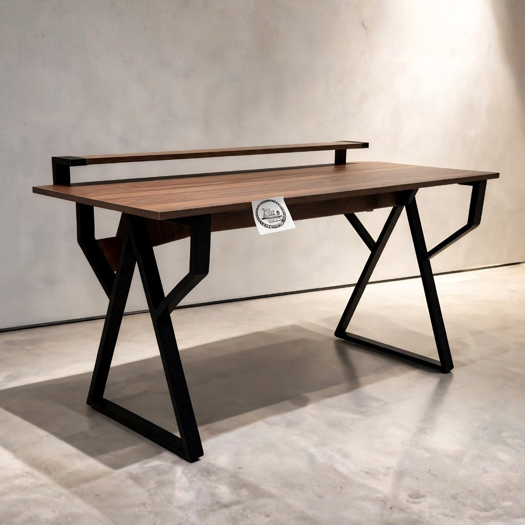 Bureau moderne Noyer au design géométrique unique – en bois MDF solide
